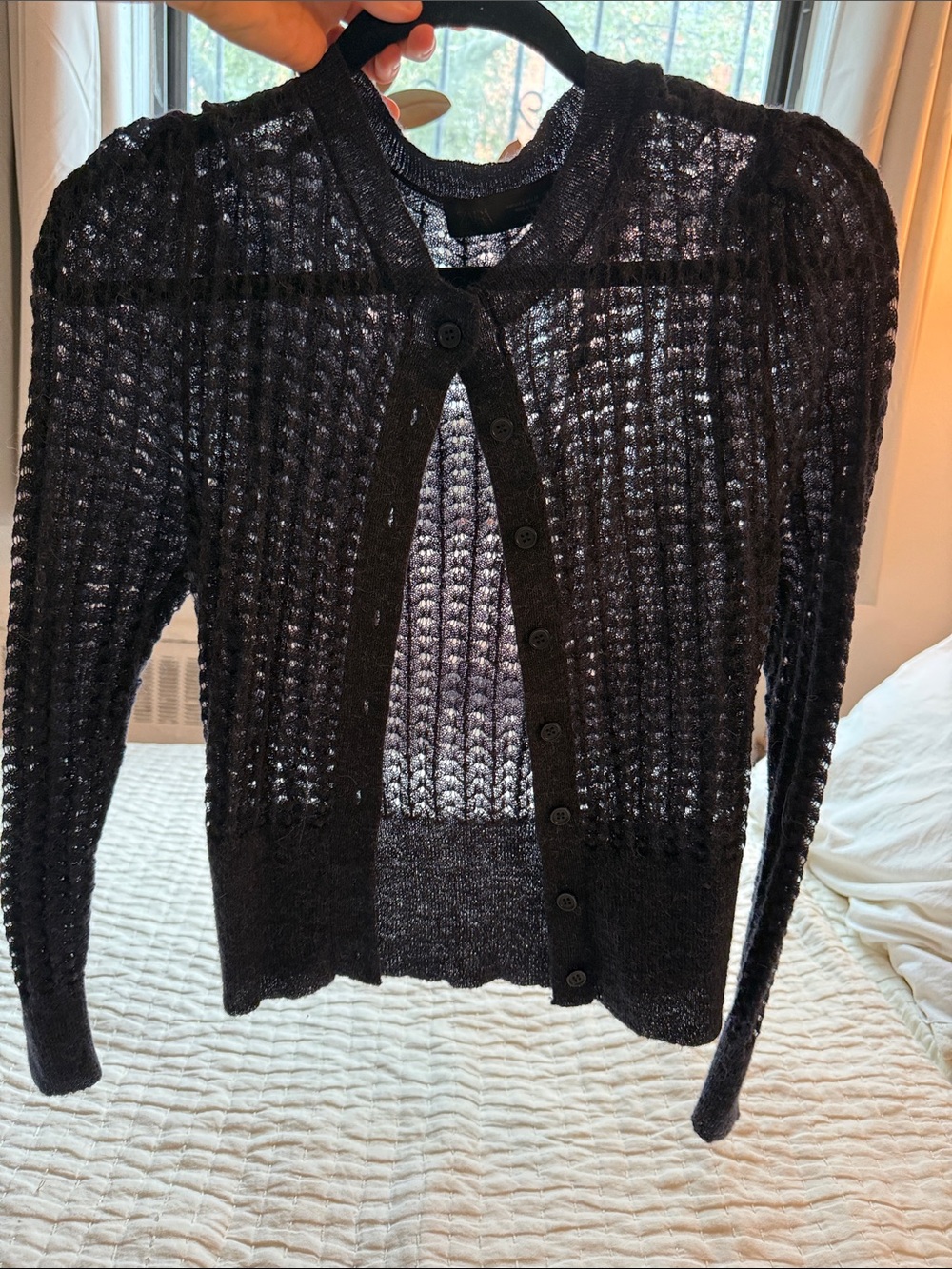 ZARA Dark Navy Textured Button-Up Cardigan